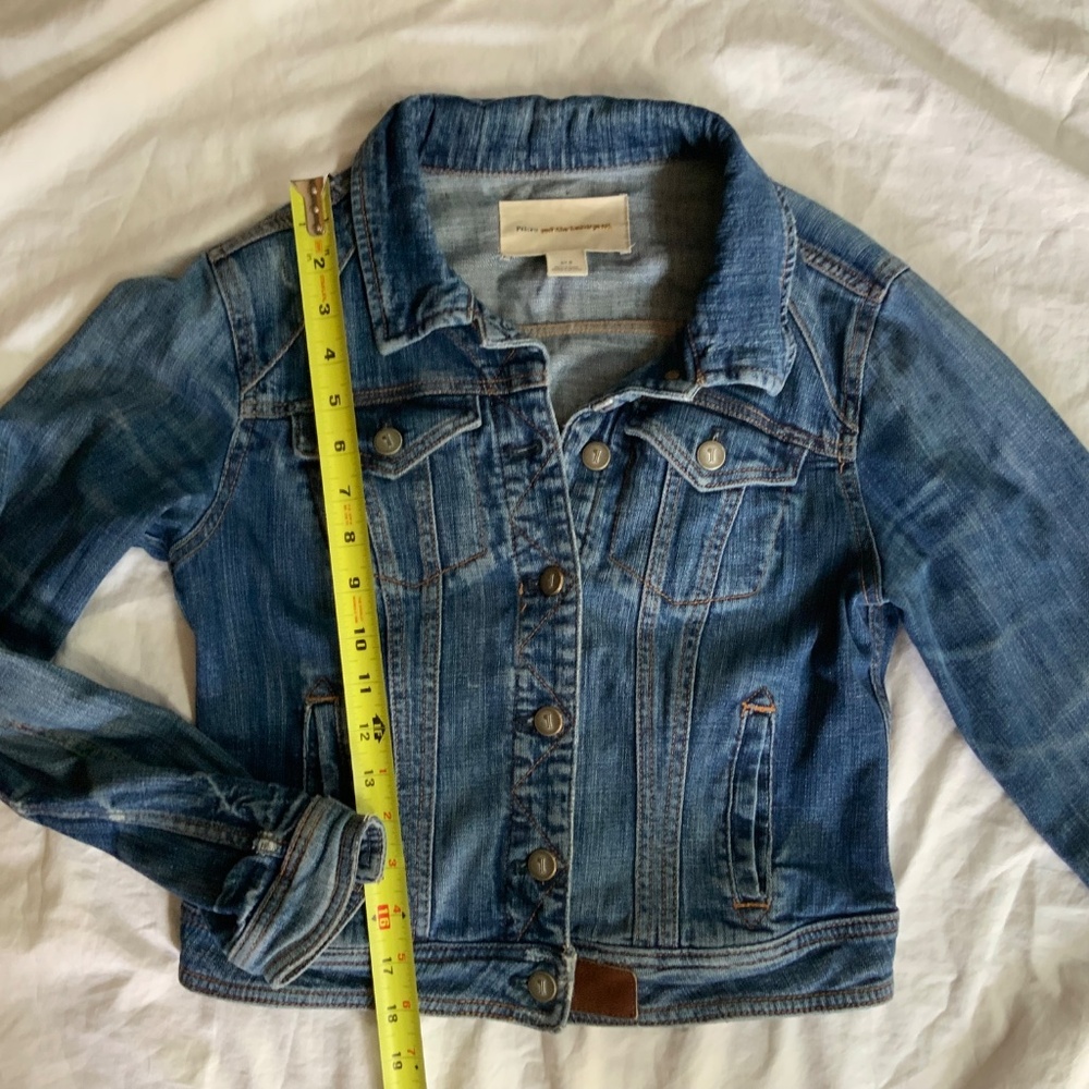 Pilcro and the Letterpress Avie Denim Leather Tab Jacket size small - Picture 3 of 10
